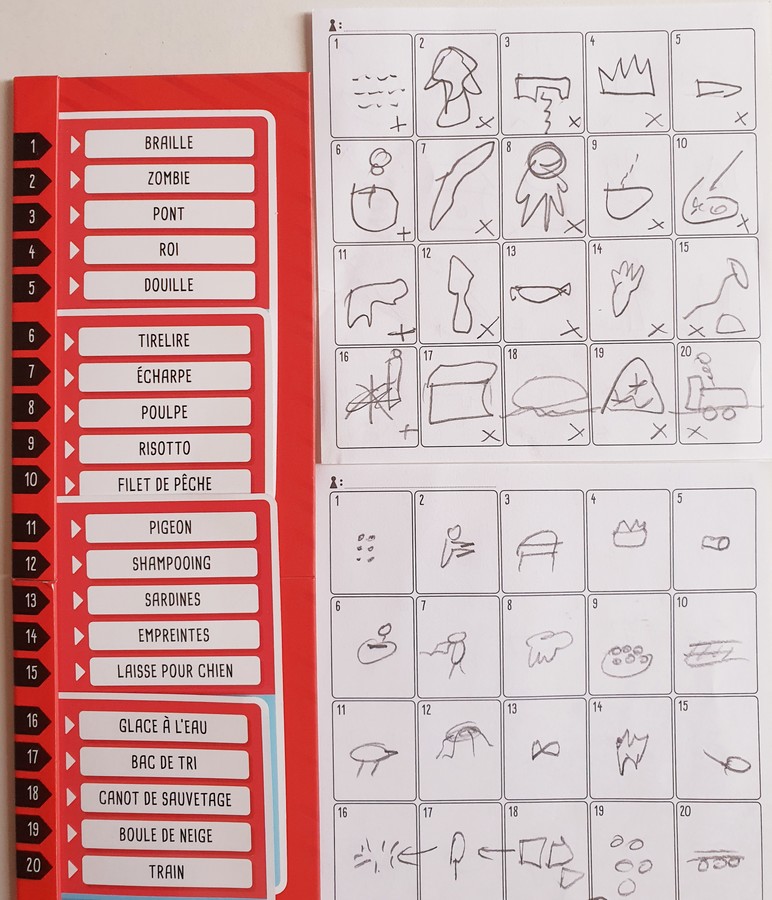 Exemple de feuille remplie lors d'une partie de Picto Rush 