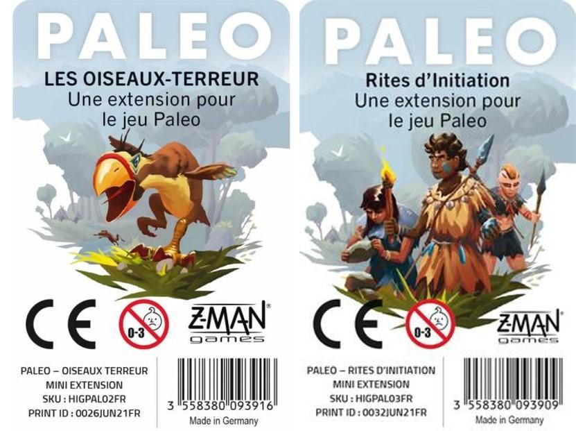 Les deux paquets de cartes d'extension pour le jeu Paleo: Rites d'Initiation et les Oiseaux-Terreur
