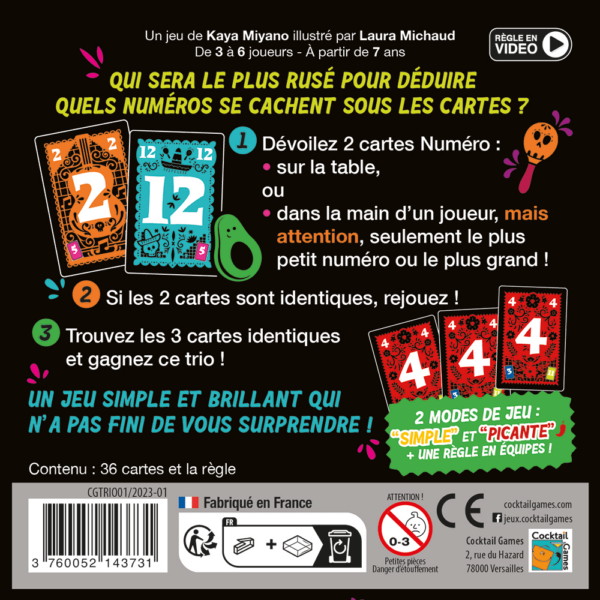 dos de boite du jeu trio de cocktail games