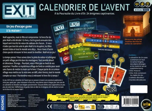 Dos de la boite du jeu Exit Calendrier de l'Avent 2023