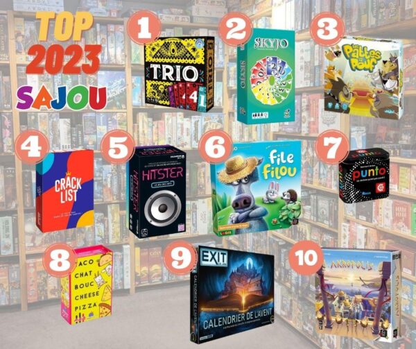 top 10 des meilleures ventes de jeux de société chez Sajou en 2023